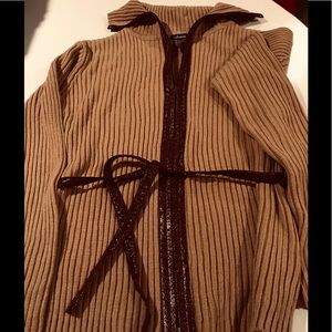 Brown Full Zip Sweater with Belt